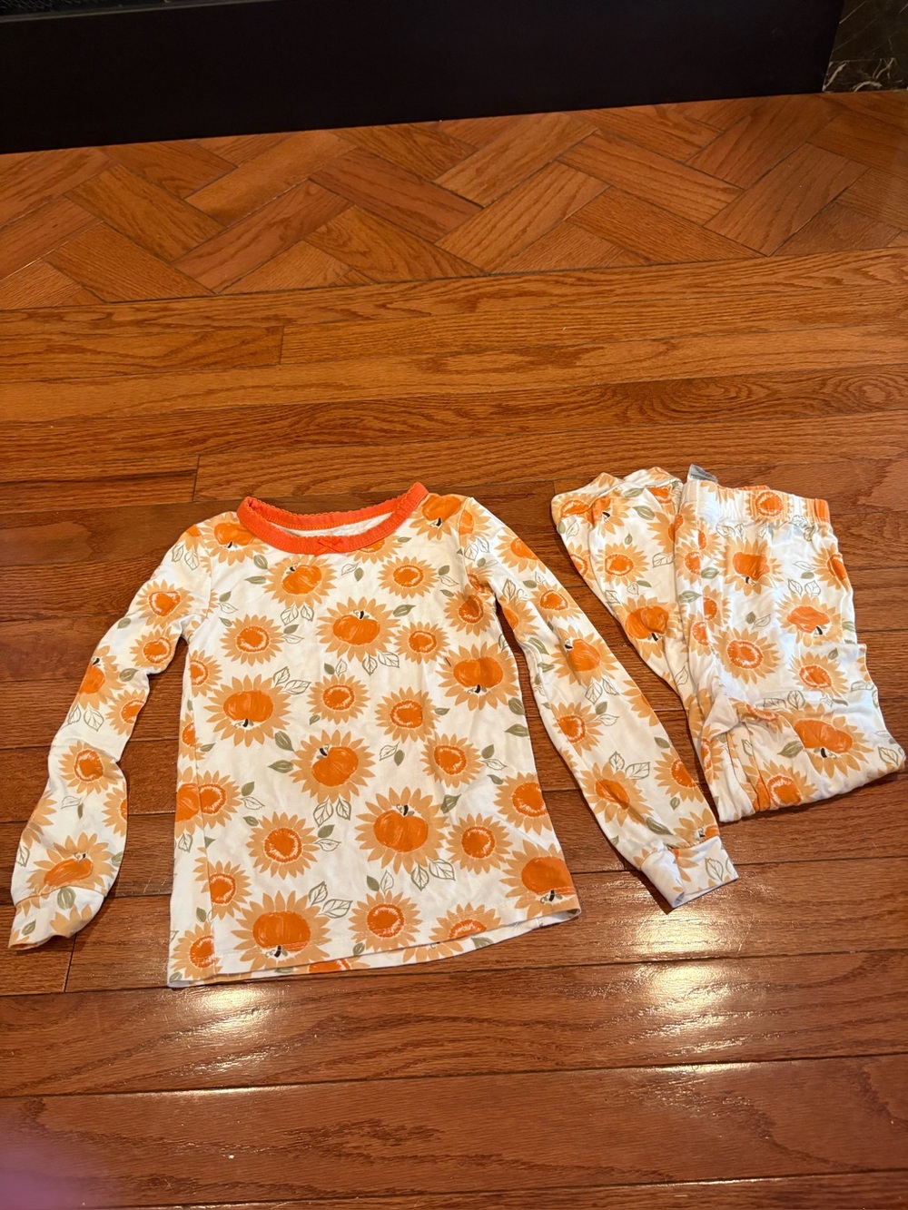 Kids Orange pumpkin & Sunflower Print Pajama Set - Soft bamboo so comfortable